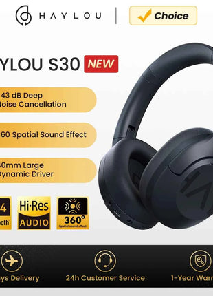 HAYLOU S30 Wireless Bluetooth 5.4 Headphones 43dB Adaptive Noise Cancelling Headsets 40mm Dynamic Driver 80H Playtime Earphones