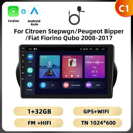 Podofo 2Din 8 + 128G Car Radio For Citroen Nemo/Peugeot Bipper/Fiat Fiorino Qubo 2008-2017 Android Auto Carplay GPS RDS Car Stereo