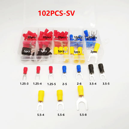Connettore cavo isolato Cavo elettrico a crimpare Anello di testa a forcella Set anello Cappe a crimpare elettriche Terminali arrotolati Kit assortito