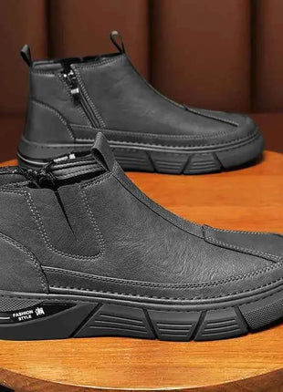 Winter Shoes Man Ankle Platform Brown Leather Zip Up Snow Boots for Men Booties New in Work Fur Brands Thick Plush Anti Slip