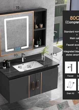 Bathroom Vanity Cabinet Set with Integrated Ceramic Sink Drain Accessories Wall Mounted Aluminum Storage Cabinet Mirror Combo