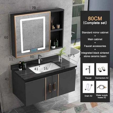 Bathroom Vanity Cabinet Set with Integrated Ceramic Sink Drain Accessories Wall Mounted Aluminum Storage Cabinet Mirror Combo