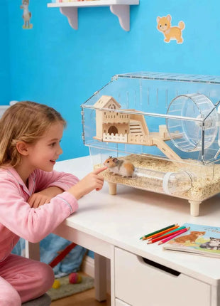 Large Syrian Hamster Cage, Deluxe Double-Layer Hamster Cage, Small Pet Breeding Box, Transparent Acrylic Hamster House