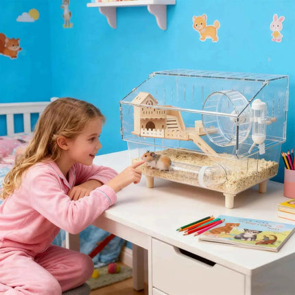 Large Syrian Hamster Cage, Deluxe Double-Layer Hamster Cage, Small Pet Breeding Box, Transparent Acrylic Hamster House