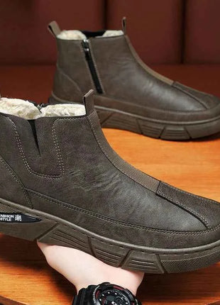 Winter Shoes Man Ankle Platform Brown Leather Zip Up Snow Boots for Men Booties New in Work Fur Brands Thick Plush Anti Slip