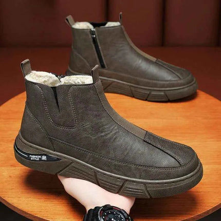 Winter Shoes Man Ankle Platform Brown Leather Zip Up Snow Boots for Men Booties New in Work Fur Brands Thick Plush Anti Slip