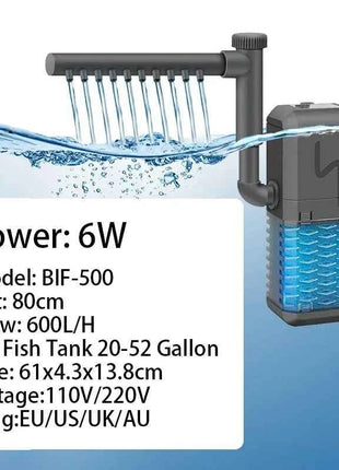 3-IN-1 Aquarium Internal Filter Pump Silent Wave-Maker Submersible Fish Tank Filters Air Oxygen Aerator for Saltwater Freshwater