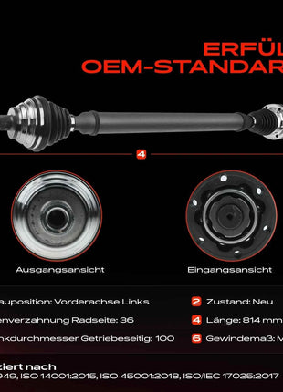 Frankberg 1x Albero di Trasmissione Anteriore Destro per VW Golf Passat Touran Audi A3 Skoda Octavia Seat Leon 1K0407454BX 1K0407452DX