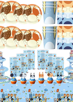 Nuovo cartone animato Cani Decorazione festa di compleanno Set completo Kit Cane blu Buon compleanno Piatti Tovaglioli Tazze Articoli per la tavola Bomboniera per bambini