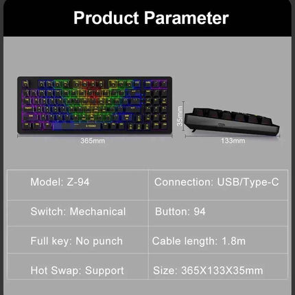 E-YOOSO Z94 USB Mechanical Gaming Keyboard Wired Monochrome Backlit 94 Key Russian Brazilian Portuguese for Compute Laptop PC