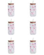 Set Bicchieri in Vetro con Fiocco Coperchio e Cannuccia per Casa Picnic Colazione e Feste