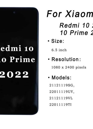 Display LCD per Xiaomi Redmi 10 Prime 2022 22011119TI, Schermo Touch per Redmi 10 2022 21121119SG, Assemblaggio Digitalizzatore Sostitutivo