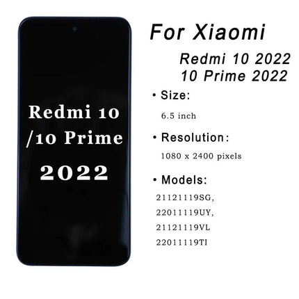 Display LCD per Xiaomi Redmi 10 Prime 2022 22011119TI, Schermo Touch per Redmi 10 2022 21121119SG, Assemblaggio Digitalizzatore Sostitutivo