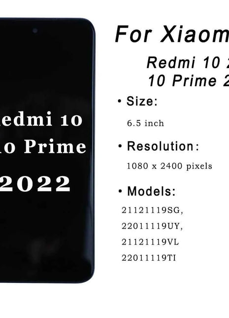Display LCD per Xiaomi Redmi 10 Prime 2022 22011119TI, Schermo Touch per Redmi 10 2022 21121119SG, Assemblaggio Digitalizzatore Sostitutivo