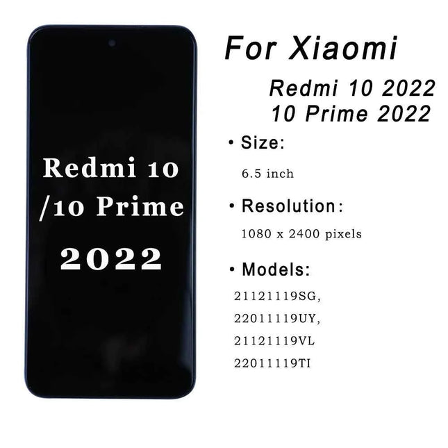 Display LCD per Xiaomi Redmi 10 Prime 2022 22011119TI, Schermo Touch per Redmi 10 2022 21121119SG, Assemblaggio Digitalizzatore Sostitutivo