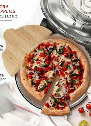 12 Inch Electric Pizza Oven Indoor 1200 Watt Glazed Ceramic Stone Cooker Two-button Precise Temperature Control Heats up 420℃