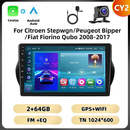 Podofo 2Din 8 + 128G Car Radio For Citroen Nemo/Peugeot Bipper/Fiat Fiorino Qubo 2008-2017 Android Auto Carplay GPS RDS Car Stereo