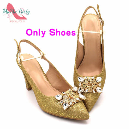 Set di Scarpe e Borsa per Donna Africana in Colore Fucsia, Design Classico Italiano di Alta Qualità con Cristalli Brillanti per Matrimoni e Feste
