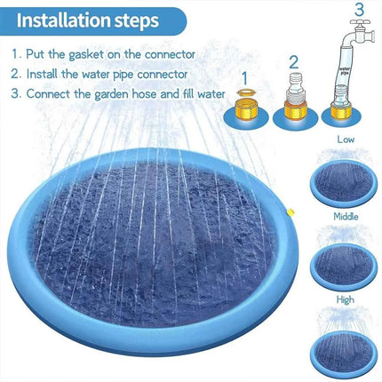 Tappetino Gioco Spruzzatore per Cani, Piscina Antiscivolo per Esterni, Giocattolo Acquatico Estivo per Giardino, Tappeto Fontana per Bambini