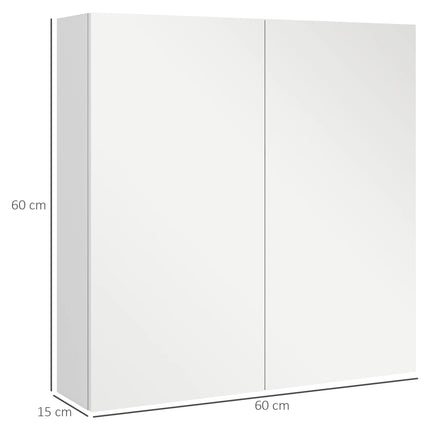 Kleankin Bathroom Mirror Bathroom Container with 2 Ante Soft Close, 60x15x60 cm Bathroom Cabinet with Mirror, Adjustable Shelves, Furniture Bathroom Floor-saving Glass Wall, Polished White