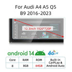 12.3 Android 14 Wireless Carplay For Audi A4 A5 Q5 B9 2017 2016-2023 IPS Touch Screen WIFI Multimedia Stereo GPS Navi Receiver