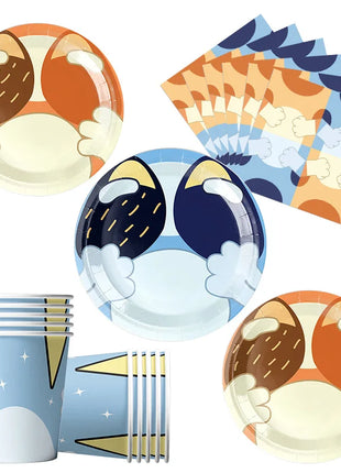 Nuovo cartone animato Cani Decorazione festa di compleanno Set completo Kit Cane blu Buon compleanno Piatti Tovaglioli Tazze Articoli per la tavola Bomboniera per bambini