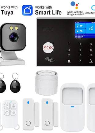Telecamera WIFI Sistema di allarme GSM Sistema di allarme di sicurezza antifurto domestico wireless Tuya APP Sirena di controllo Rilevatore di movimento Sensore di fumo PIR