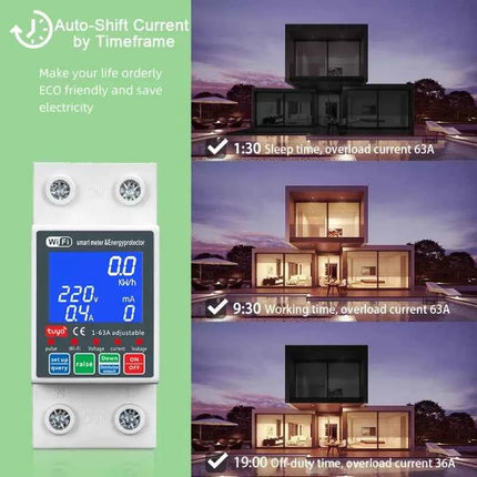 63A 230V WiFi Tuya Smart Earth Leakage Over Under Voltage Protector Relay Device Switch Smart Circuit Breaker APP Control