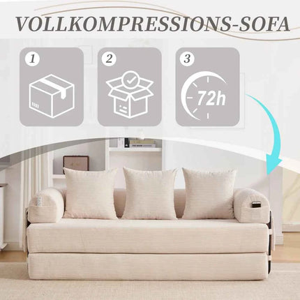 Folding Compression Sofa with Metal Frame, Side Pockets Plus 3 Pillows. Freely Configurable. Modern Metal-fabric Combination