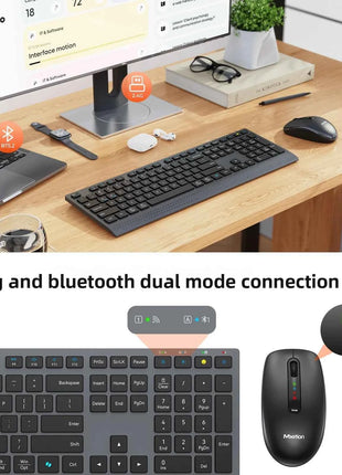 Dual-mode 2.4G Wireless Keyboard Mouse Combo Mute Rechargeable Keyboard Mouse Set With Multi-Function Keys for Windows PC Gamer