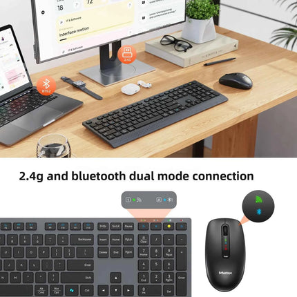 Dual-mode 2.4G Wireless Keyboard Mouse Combo Mute Rechargeable Keyboard Mouse Set With Multi-Function Keys for Windows PC Gamer