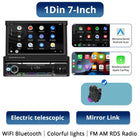 1Din Car Radio 7Inch Automatic Retractable Touch Screen Wireless Carplay Android auto MP5 Multimedia Player Bluetooth FM RDS AUX