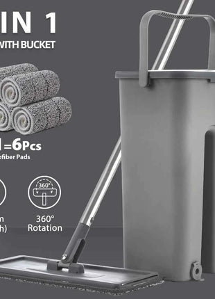 Hand Free Flat Floor Mop And Bucket Set For Professional Home Floor Cleaning System With Washable Microfiber Pads For Hardwood