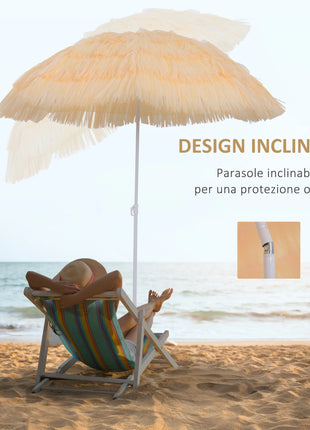 Outsunny Ombrellone da Spiaggia e Giardino a 8 Stecche con Palo Inclinabile e Design Portatile, in Poliestere e Metallo, 1.6x2 m, Beige