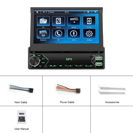 Hikity Multimedia Player Mirror Link 7'' HD Manual Retractable Touchscreen Universal MP5 Car Player BT FM TF Colorful Backlight