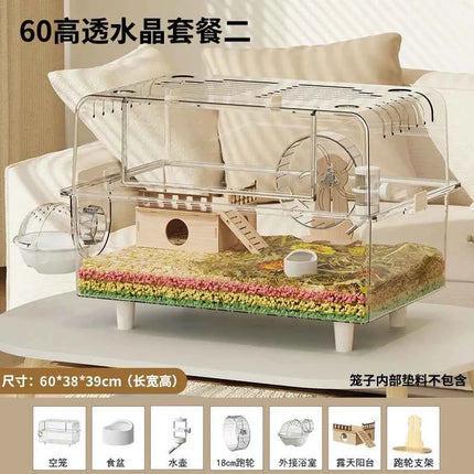 ‌Premium Hamster Cage, Thickened Acrylic Gerbil Mansion, Chew-Proof Luxury Habitat with Large Space, Ventilated Small Pet Home