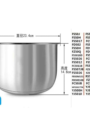 Pentola Interna Midea in Acciaio Inox 304 - 3L 4L 5L per Rice Cooker FS3010/70