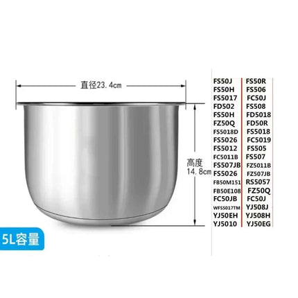 Pentola Interna Midea in Acciaio Inox 304 - 3L 4L 5L per Rice Cooker FS3010/70