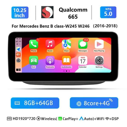 10.25"Wireless Carplay Snapdragon 665 Android 14 Car Radio For Mercedes-benz W246 2011-2018 Multimedia Stereo GPS Navi Screen 4G