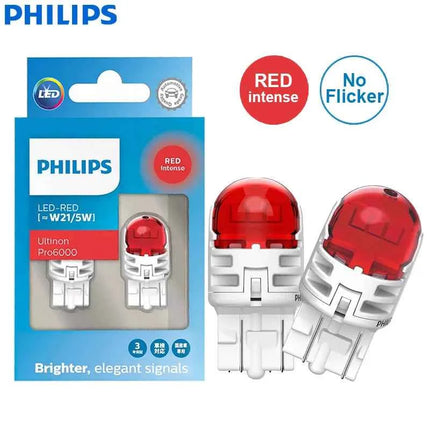 Philips LED W21/5W 7443 T20 Ultinon Pro6000 Red White Amber Two Contacts Original Auto Turn Signal Stop Lamps 11066 Error Free