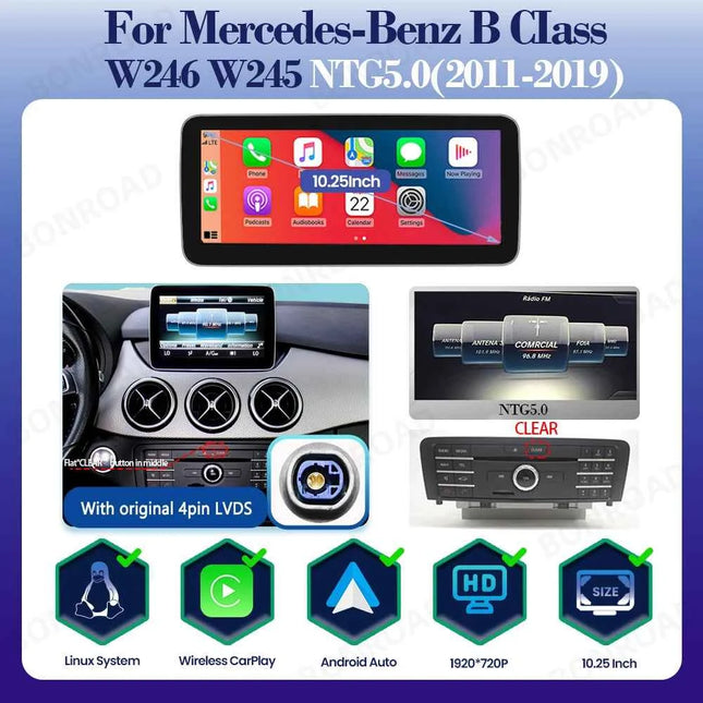 BONROAD Linux 12.3" Wireless CarPlay Car Multimedia Touch Screen Android Auto For Mercedes Benz B Class W245 W246 2011-2019 GPS