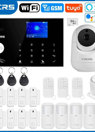 FUERS WIFI GSM Alarm System Wireless Home Burglar Security Alarm System Tuya APP Control Siren Motion Detector PIR Smoke Sensor