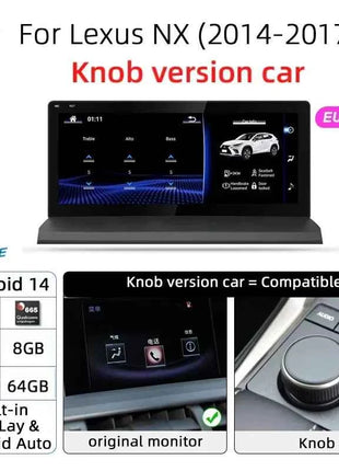 Nunoo Android 14 CarPlay Auto Radio For Lexus NX NX200 NX200T NX300h 2014-2021 Multimedia Navigation GPS DSP 4G WiFi