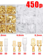 2.8/4.8/6.3mm Crimp Terminal Kit, Copper Male/Female Spade Connectors with Insulating Sleeve, Electrical Connector Box