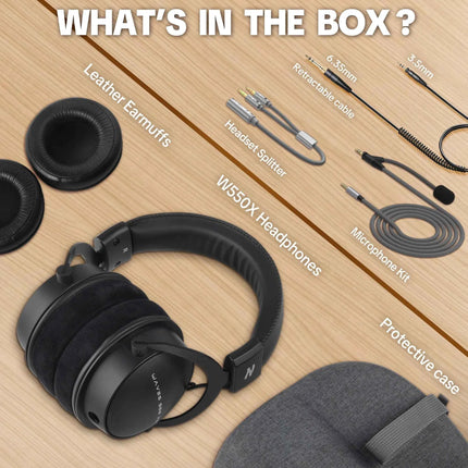 TALOMEN W550X Corded Studio Headphones Stereo Professional DJ Headphones Over-Ear Monitor Headphones with Detachable Cable Gift