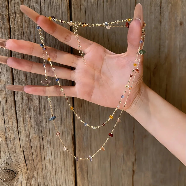 Collana Donna Trendy con Pietre Irregolari Colorate Dopamina, Semplice Catena per Clavicola, Gioielli Moda, Accessori per Feste, Regalo