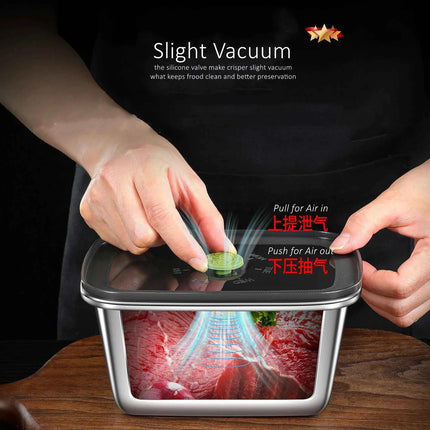 LFGB Certification 304 Stainless Steel Kitchen Food Preservation Box Air Out Slight Vaccum Crisper Well Sealed Seafood Container