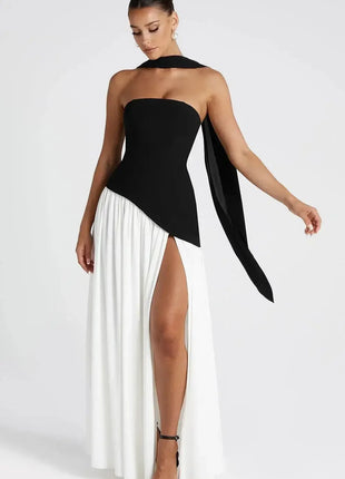 Women's Sleeveless Off Shoulder Long Dresses Elegant Pleated Tie Up Long Dresses New Summer Birthday Party Dresses