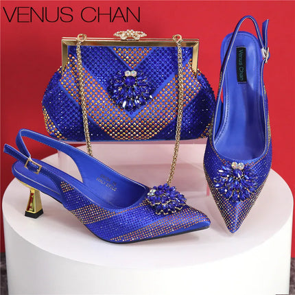 Nuovi arrivi Design speciale colore argento scarpe da donna africane e Set di borse décolleté a punta per la festa di nozze