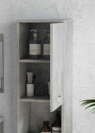 Kleankin 4-Piece Furniture Bathroom Set with 60cm Ceramic Wash Basin, Bathroom Furniture, Wooden Column and Mirror, Grey